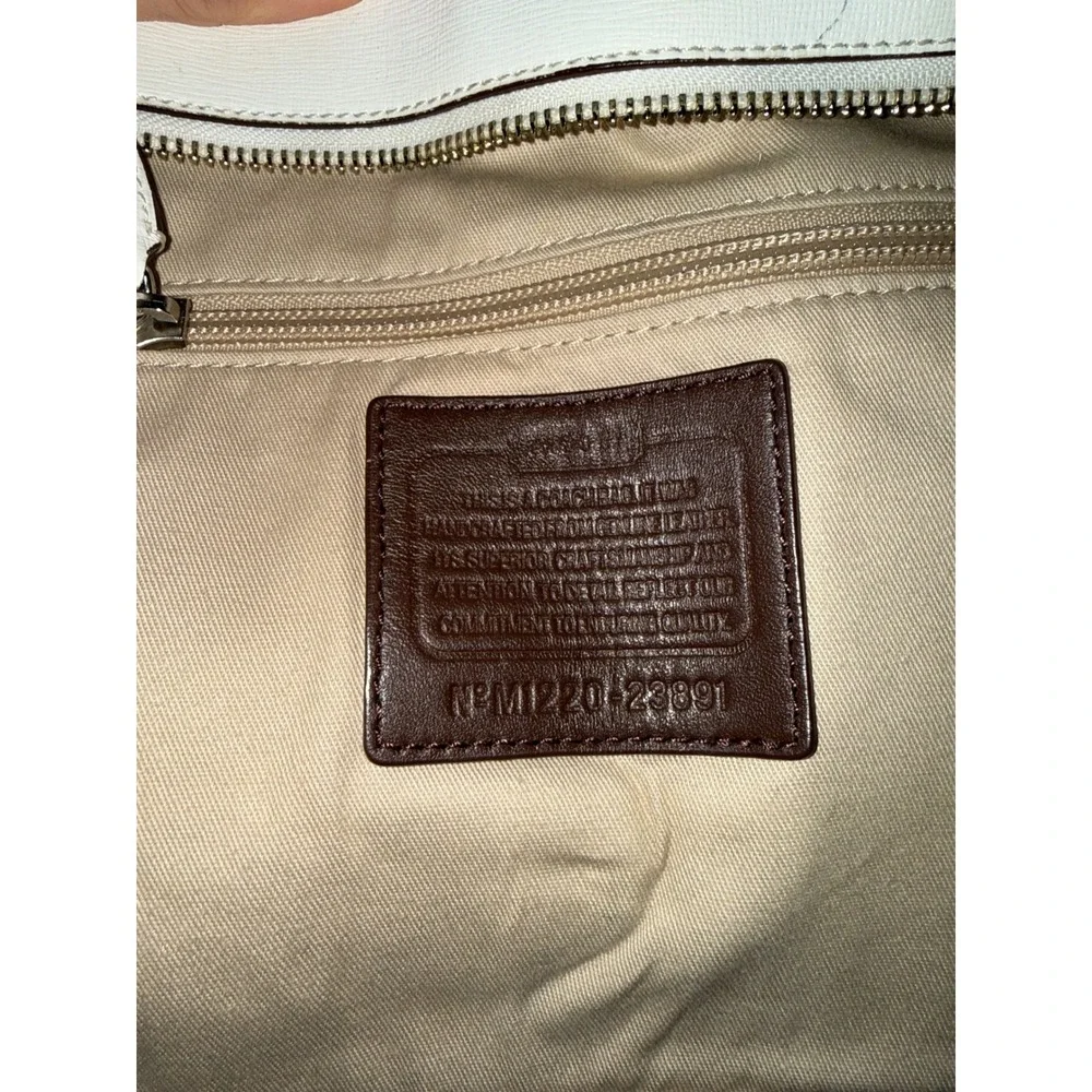 Coach Saffiano Leather City Tote Cream Brown Shoulder Bag